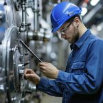 Some engineers adjusting and maintaining factory machinery